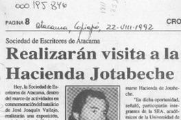Realizarán visita a la hacienda Jotabeche  [artículo].