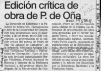 Edición crítica de obra de P. de Oña