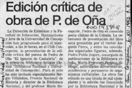 Edición crítica de obra de P. de Oña