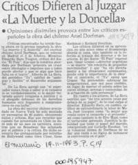 Críticos difieren al juzgar "La muerte y la doncella"  [artículo].