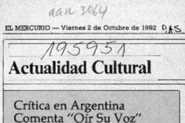 Crítica en Argentina comenta "Oír su voz"  [artículo].