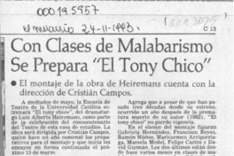 Con clases de malabarismo se prepara "El tony chico"  [artículo].