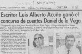 Escritor Luis Alberto Acuña ganó el concurso de cuentos Daniel de la Vega