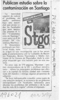 Publican estudio sobre la contaminación en Santiago  [artículo].
