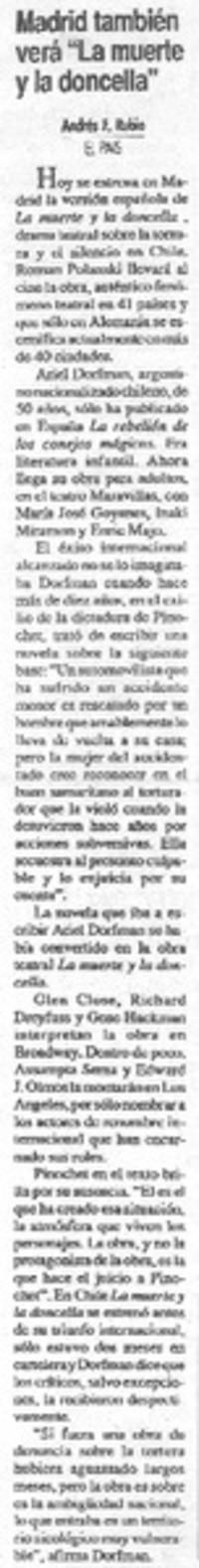 Madrid también verá "La muerte y la doncella"