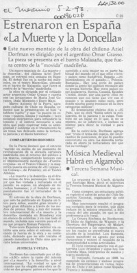 Estrenaron en España "La muerte y la doncella"  [artículo].