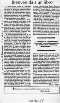 Bienvenida a un libro  [artículo] Lautaro Robles.