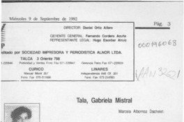 Tala, Gabriela Mistral  [artículo] Marcela Albornoz Dachelet.