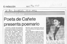 Poeta de Cañete presenta poemario  [artículo].