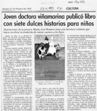 Joven doctora viñamarina publicó libro con siete dulces historias para niños  [artículo].
