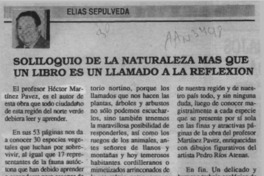 Soliloquio de la naturaleza, más que un libro es un llamado a la reflexión  [artículo] Elías Sepulveda.