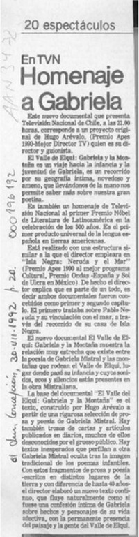 Homenaje a Gabriela  [artículo].