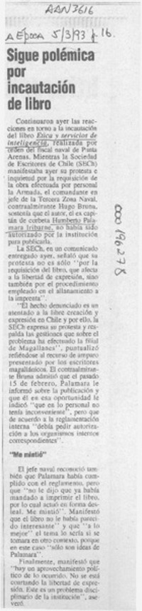 Sigue polémica por incautación de libro  [artículo].