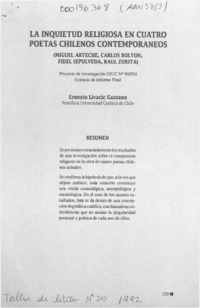 La inquietud religiosa en cuatro poetas chilenos contemporáneos  [artículo] Ernesto Livacic Gazzano.