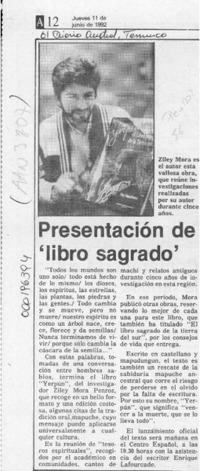 Presentación de "libro sagrado"  [artículo].