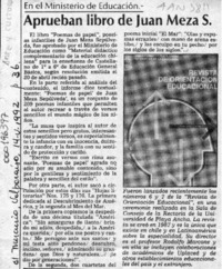 Aprueban libro de Juan Meza S.  [artículo].