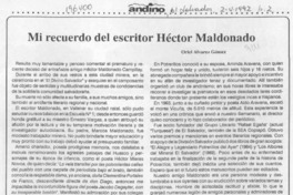 Mi recuerdo del escritor Héctor Maldonado  [artículo] Oriel Alvarez Gómez.