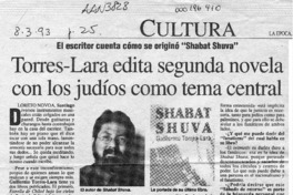 Torres-Lara edita segunda novela con los judíos como tema central  [artículo] Loreto Novoa.