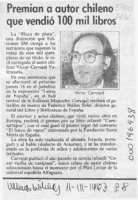 Premian a autor chileno que vendió 100 mil libros  [artículo].