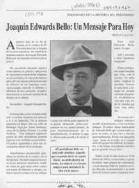 Joaquín Edwards Bello, un mensaje para hoy  [artículo] María de la Luz.