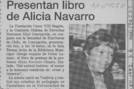 Presentan libro de Alicia Navarro  [artículo].