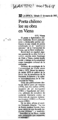 Poeta chileno lee su obra en viena  [artículo].