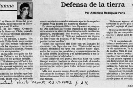 Defensa de la tierra  [artículo] Antonieta Rodríguez París.