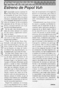 Estreno de Popol Vuh  [artículo] Justus.