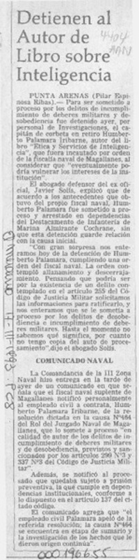 Detienen al autor de libro sobre Inteligencia  [artículo] Pilar Espinoza Ribas.