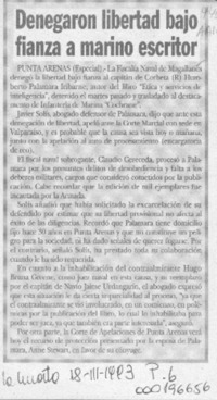 Denegaron libertad bajo fianza a marino escritor  [artículo].