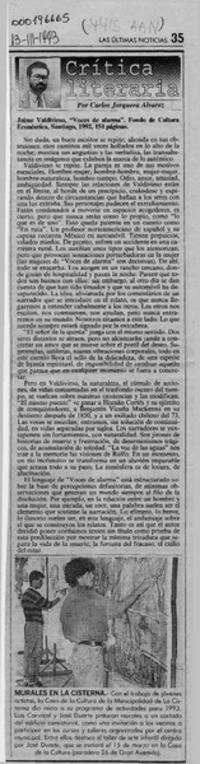 Jaime Valdivieso, "Voces de alarma"  [artículo] Carlos Jorquera Alvarez.