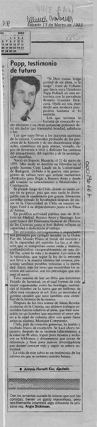 Papp, testimonio de futuro  [artículo] Antonio Horvath Kiss.
