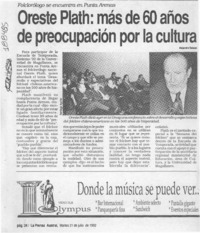 Oreste Plath; más de 60 años de preocupación por la cultura  [artículo] Alejandro Salazar.