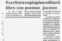 Escritora copiapina editará libro con poemas jocosos  [artículo].