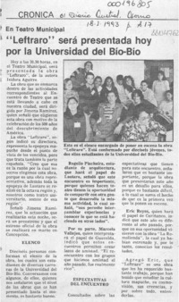 "Leftraro" será presentado hoy por la Universidad del Bío-Bío  [artículo]