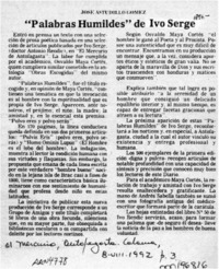 "Palabras humildes" de Ivo Serge  [artículo] José Astudillo Gómez.