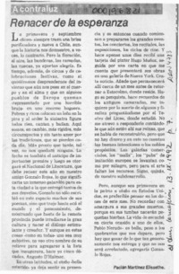 Renacer de la esperanza  [artículo] Pacián Martínez Elissethe.