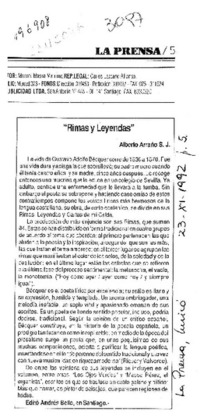 "Rimas y leyendas"  [artículo] Alberto Arraño.