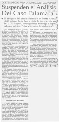 Suspenden el análisis del caso Palamara  [artículo].