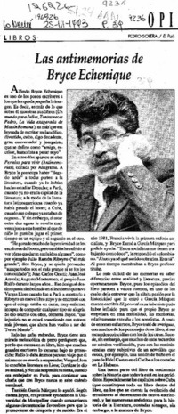 Las antimemorias de Bryce Echenique  [artículo] Pedro Solera.