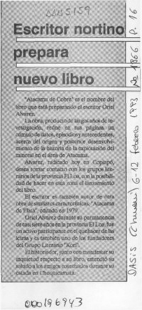 Escritor nortino prepara nuevo libro  [artículo].