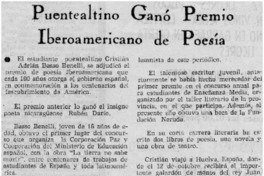 Puentealtino ganó Premio Iberoamericano de Poesía