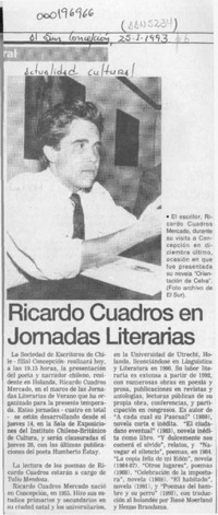 Ricardo Cuadros en jornadas literarias  [artículo].