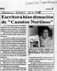 Escritora hizo donación de "Cuentos nortinos"  [artículo].