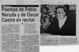 Poemas de Pablo Neruda y Oscar Castro en recital  [artículo].