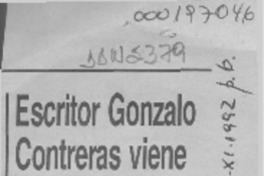 Escritor Gonzalo Contreras viene a Feria del Libro  [artículo] Andrés Vidal de la Jara.