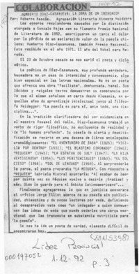Humberto Díaz Casanueva, la obra de un indagador  [artículo] Roberto Bescós.