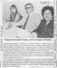 Poesía de Humberto Estay cerró jornadas de verano  [artículo].