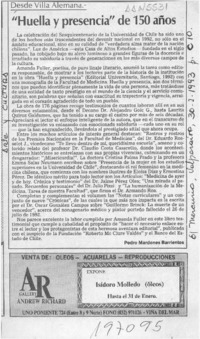 "Huella y presencia" de 150 años  [artículo] Pedro Mardones Barrientos.