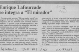 Enrique Lafourcade se integra a "El mirador"  [artículo].